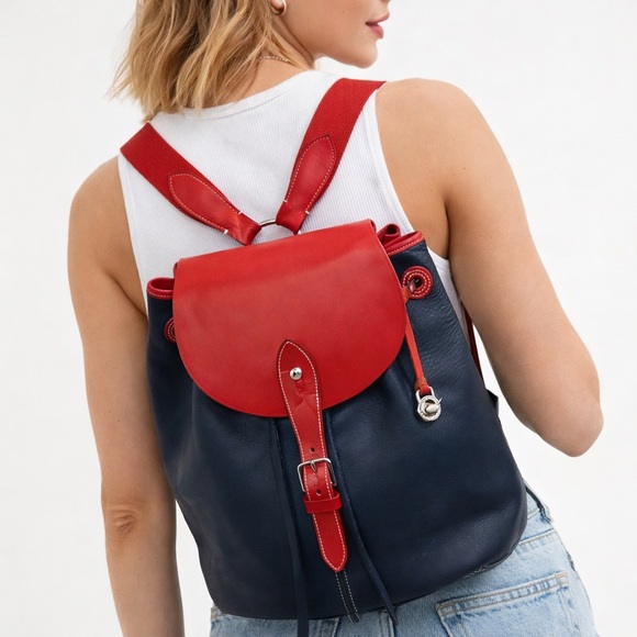 Dooney & Bourke Handbags - Dooney & Bourke Vintage Red and Blue Leather Mini Backpack Made in USA Rare Find